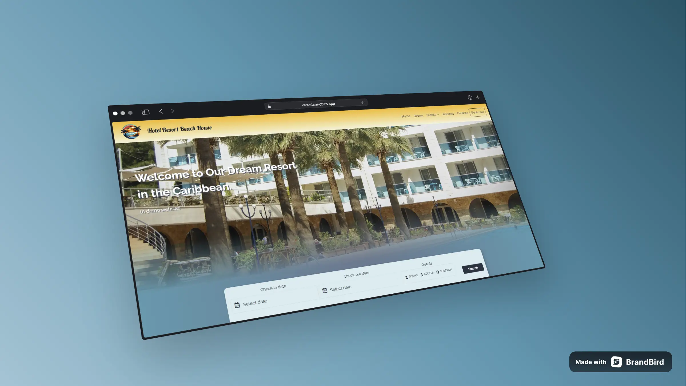 Vista principal de la página web del hotel